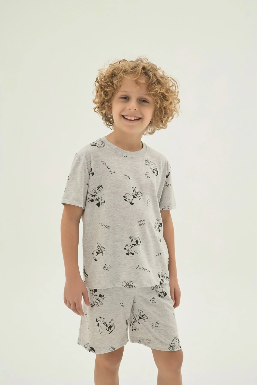 Erkek Çocuk köpek desenli gri Pijama Takım