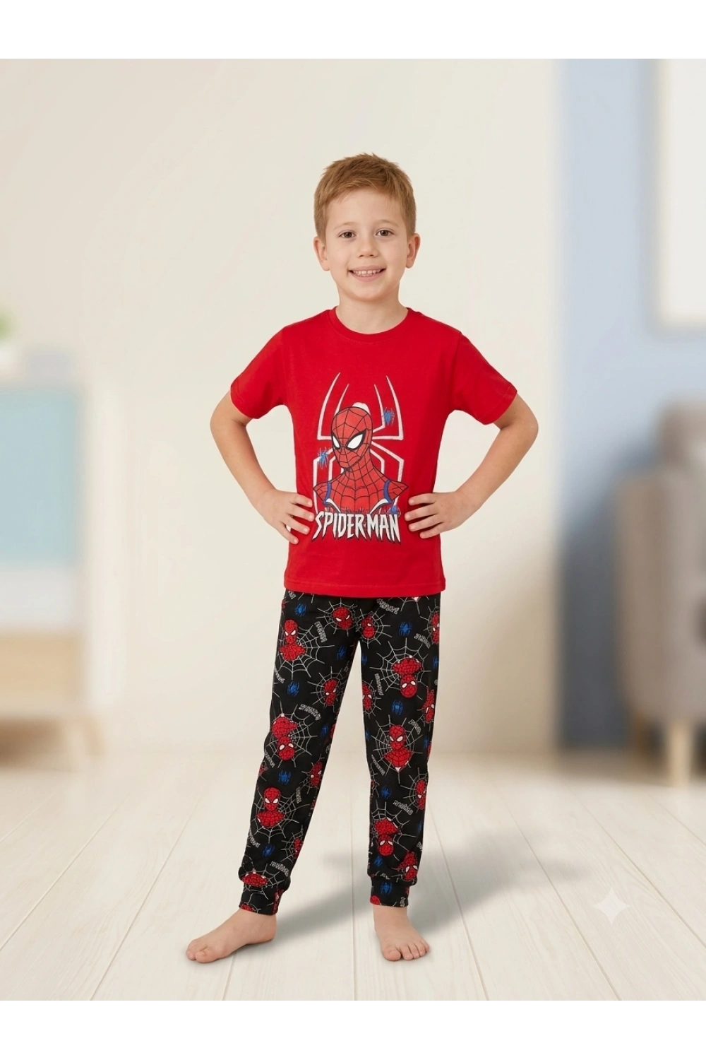 Erkek çocuk Spider-Manli kırmızı pijama takımı