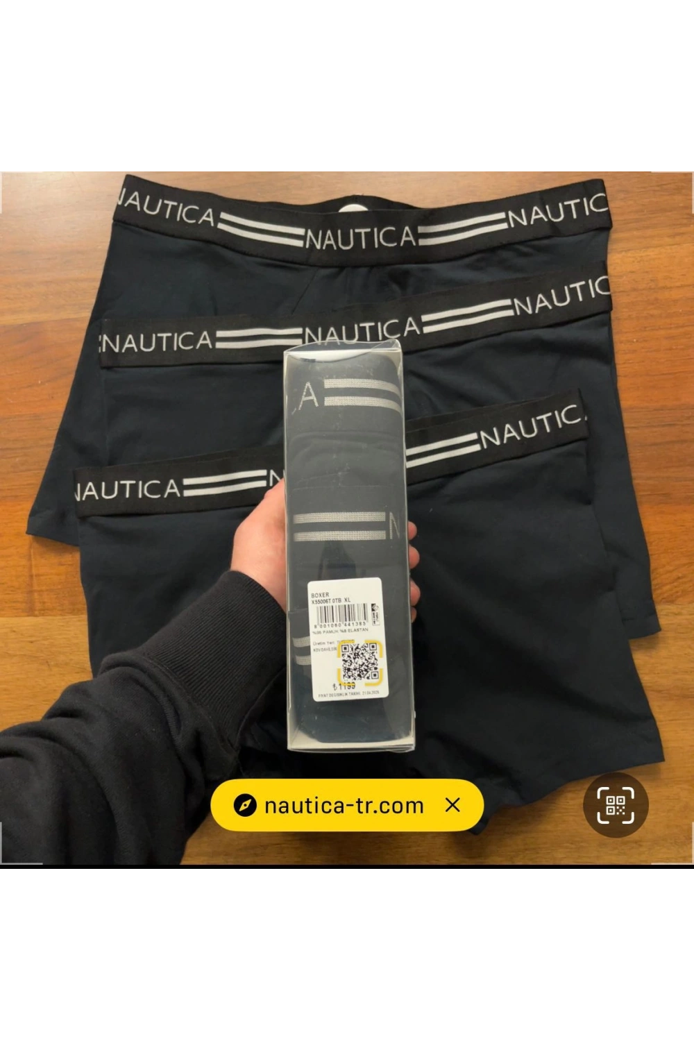 Erkek Nautıca Boxer %100 Pamuk 3lu Set Siyah
