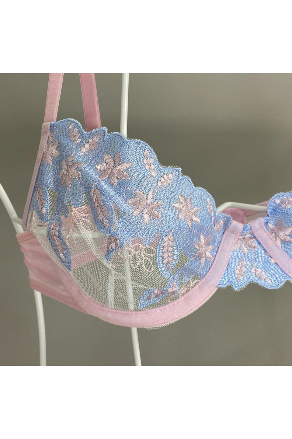 Kadın fantezi pembe mavi transparan iççamaşırı takımı