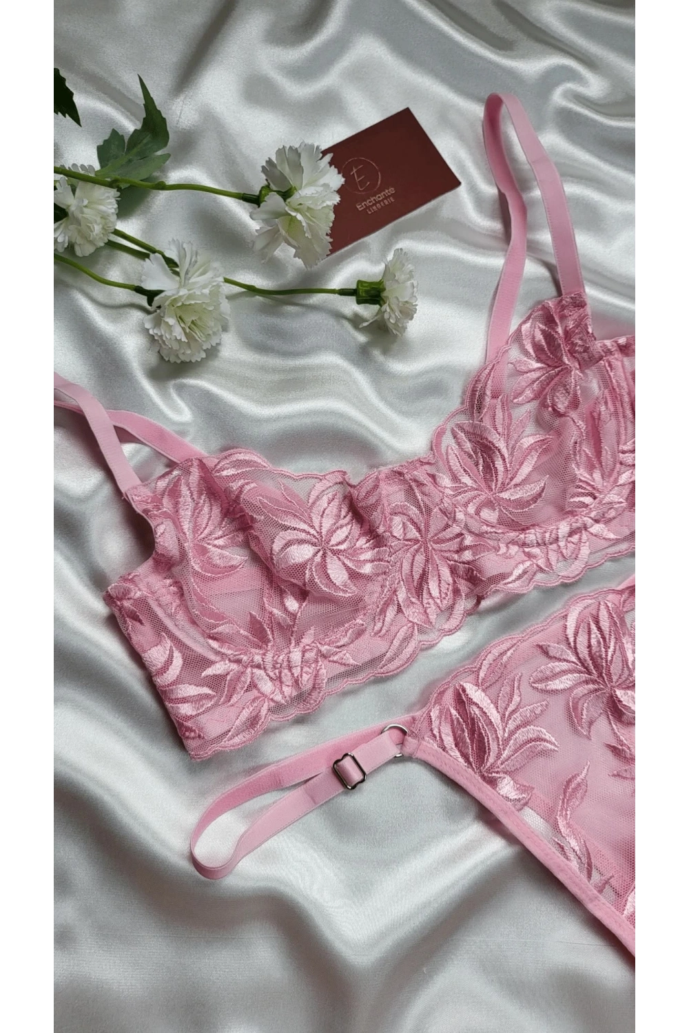 Kadın fantezi tozpembe transparan iç çamaşırı takımı