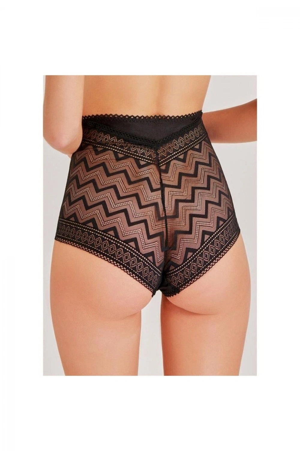 Magicform Zigzag Dantelli Siyah Yüksek Bel Kadın Hipster Külot