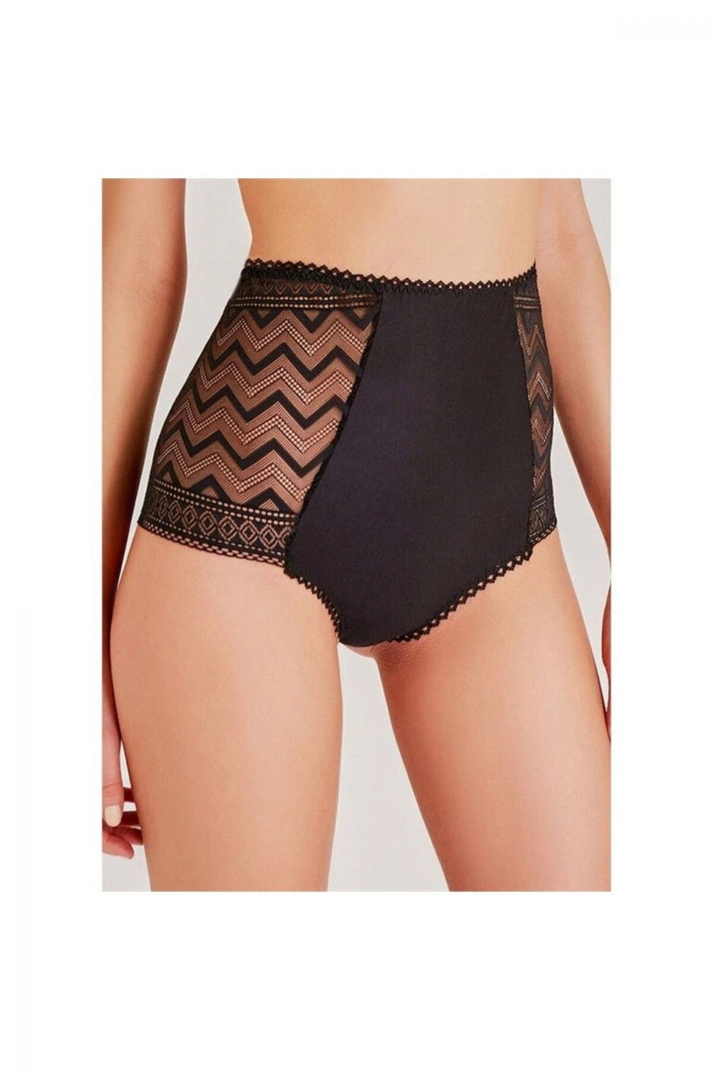 Magicform Zigzag Dantelli Siyah Yüksek Bel Kadın Hipster Külot