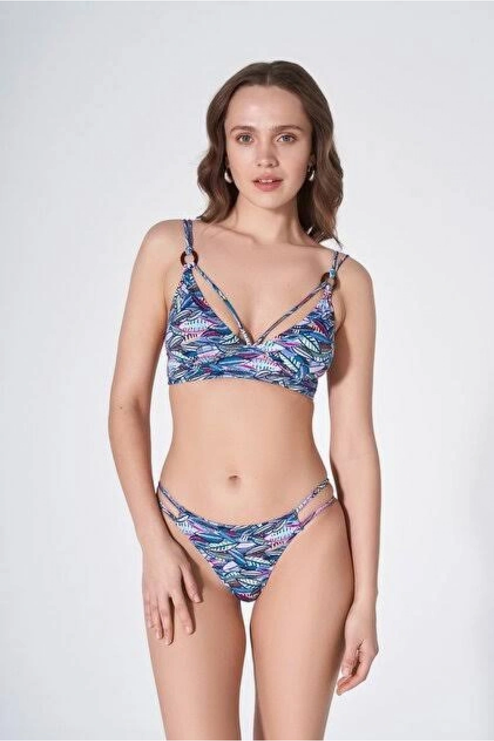 Mavi Etnik desenli bikini Takımı