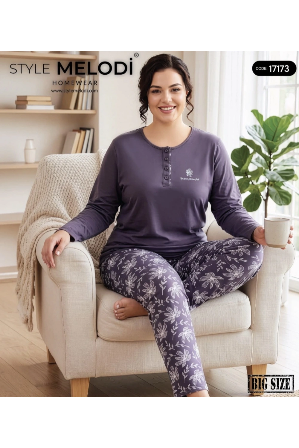 Melodi mor büyük beden pijama takımı