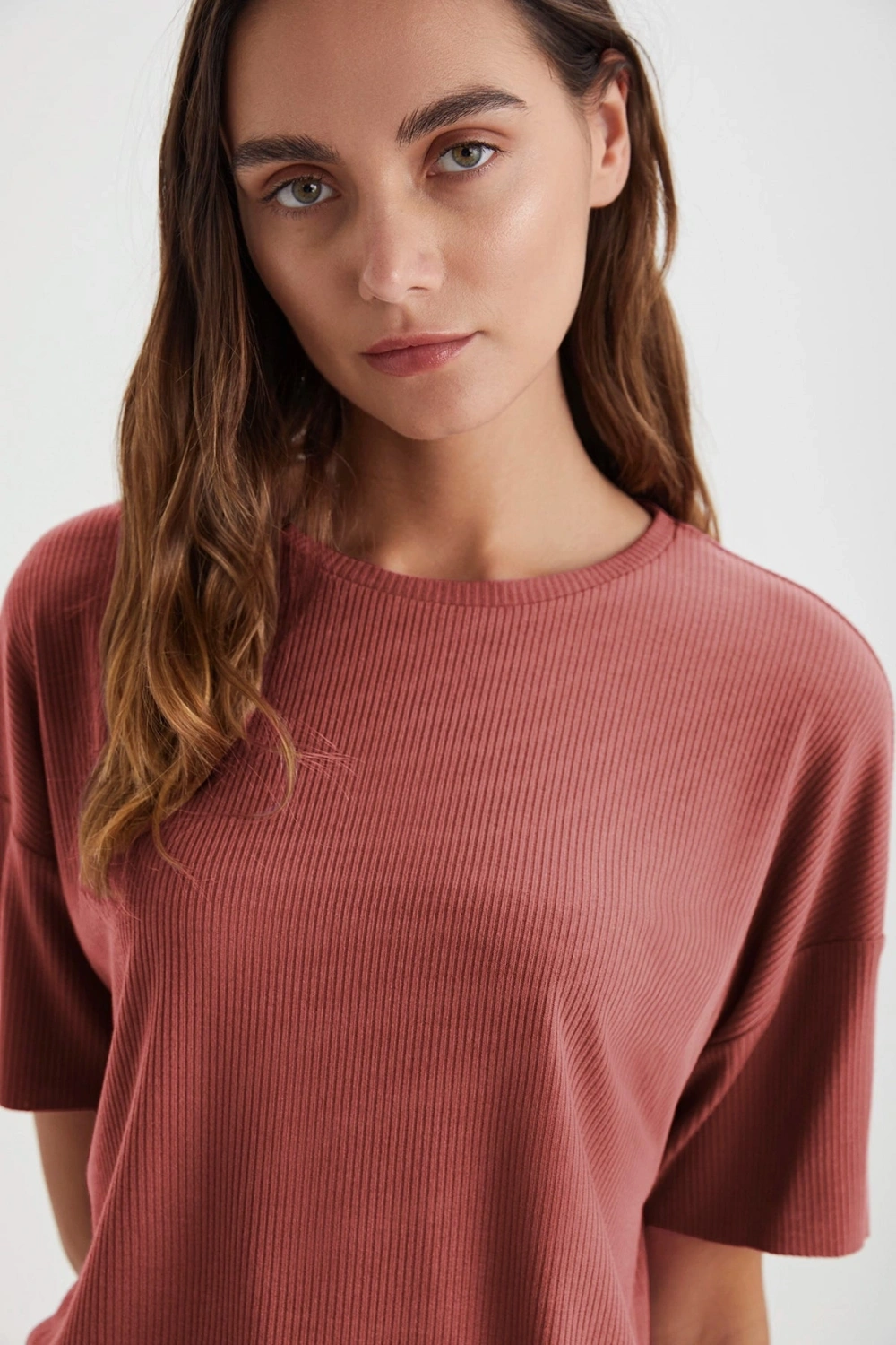 Penyemood Bisiklet yaka rahat kesim kiremit pijama takımı 9457