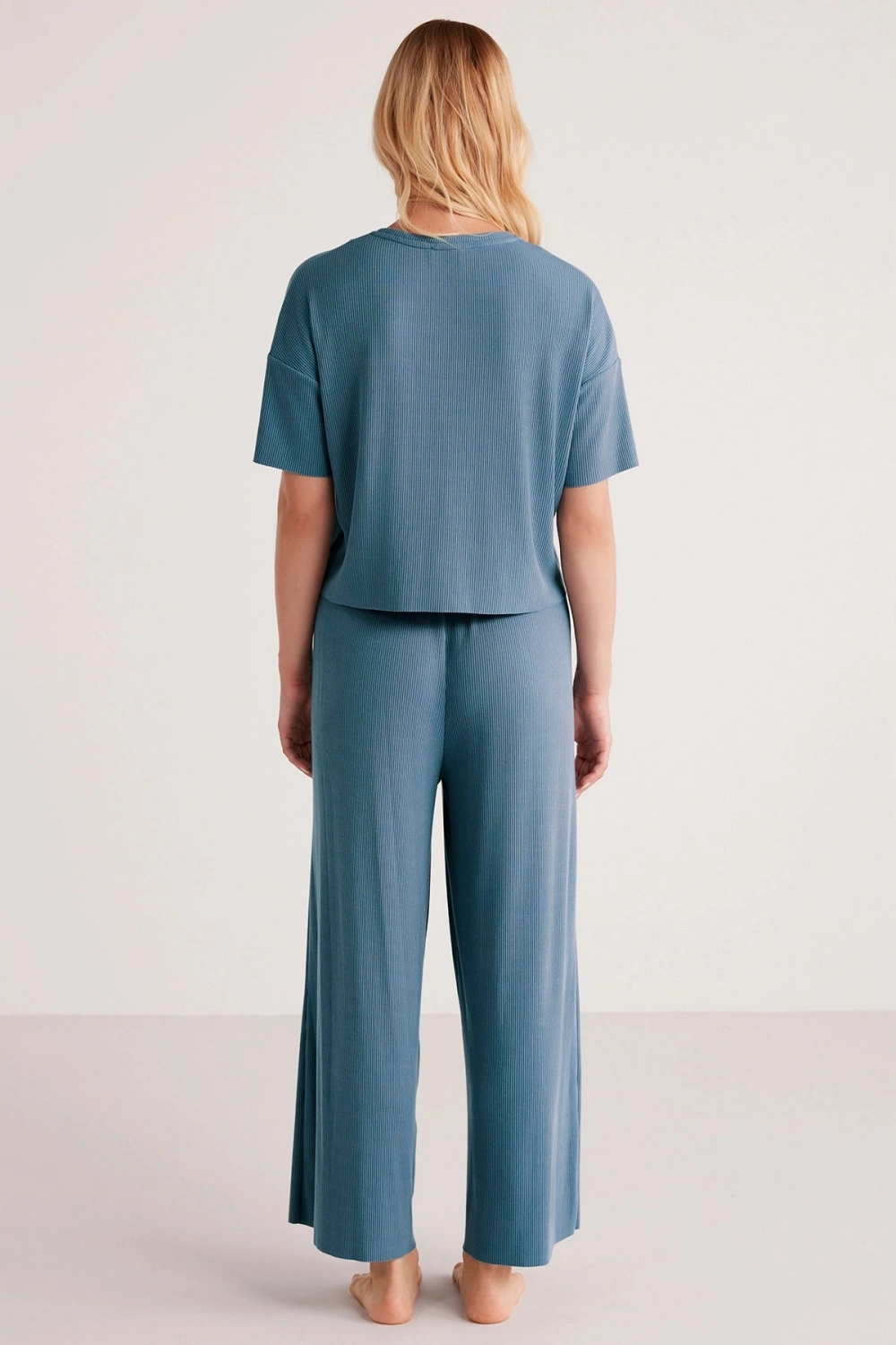 Penyemood Bisiklet yaka rahat kesim mavi pijama takımı 9457