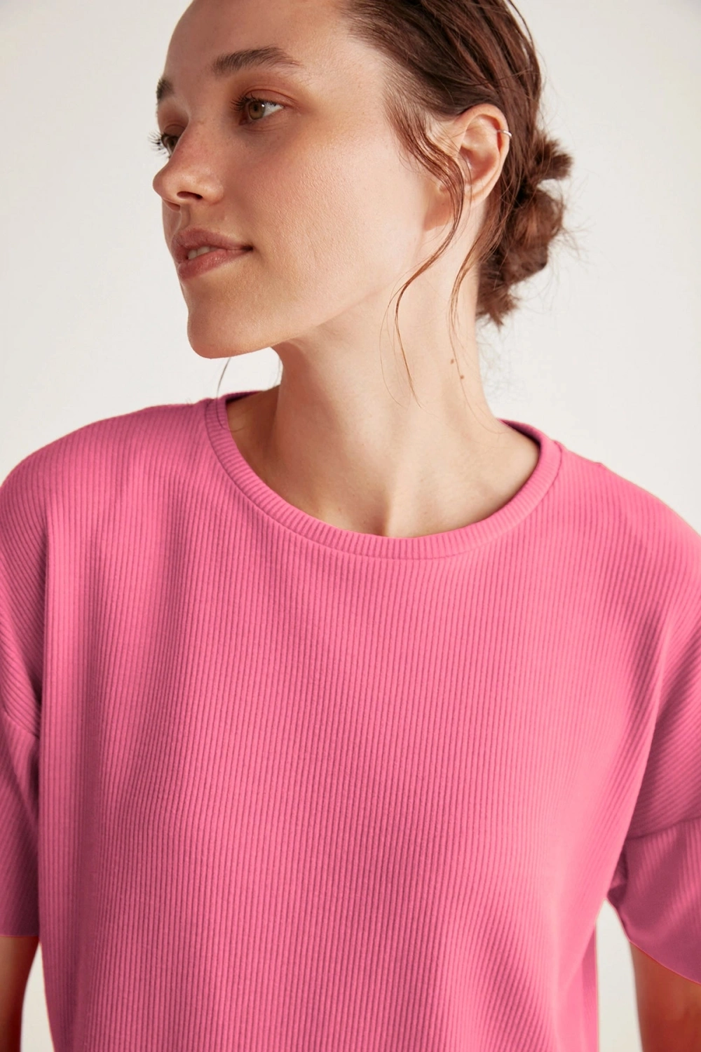 Penyemood Bisiklet yaka rahat kesim pembe pijama takımı 9457
