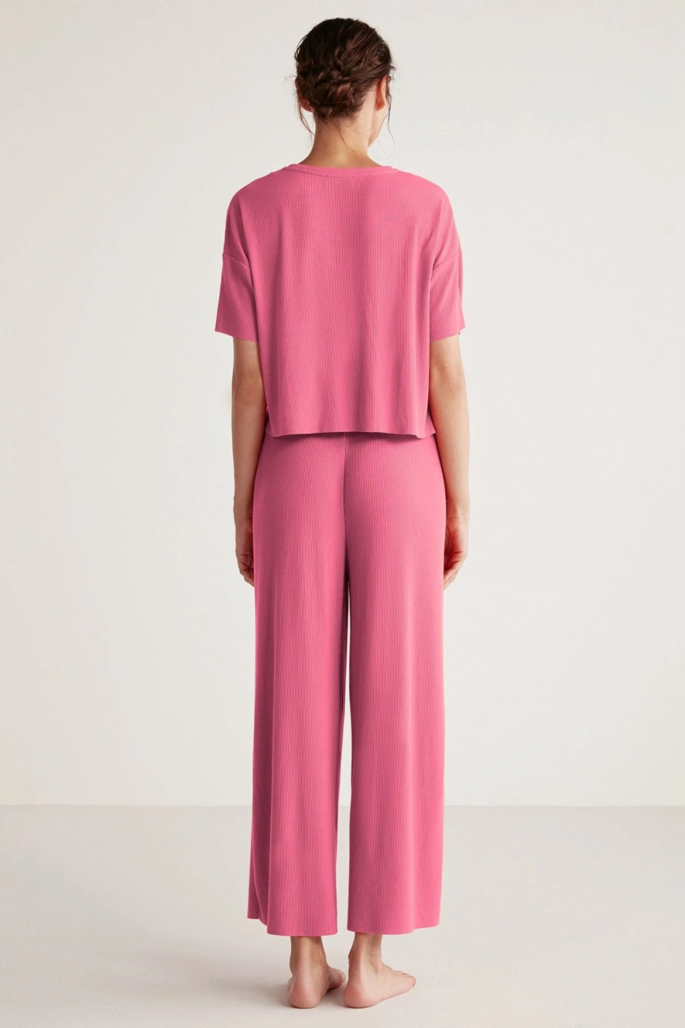 Penyemood Bisiklet yaka rahat kesim pembe pijama takımı 9457