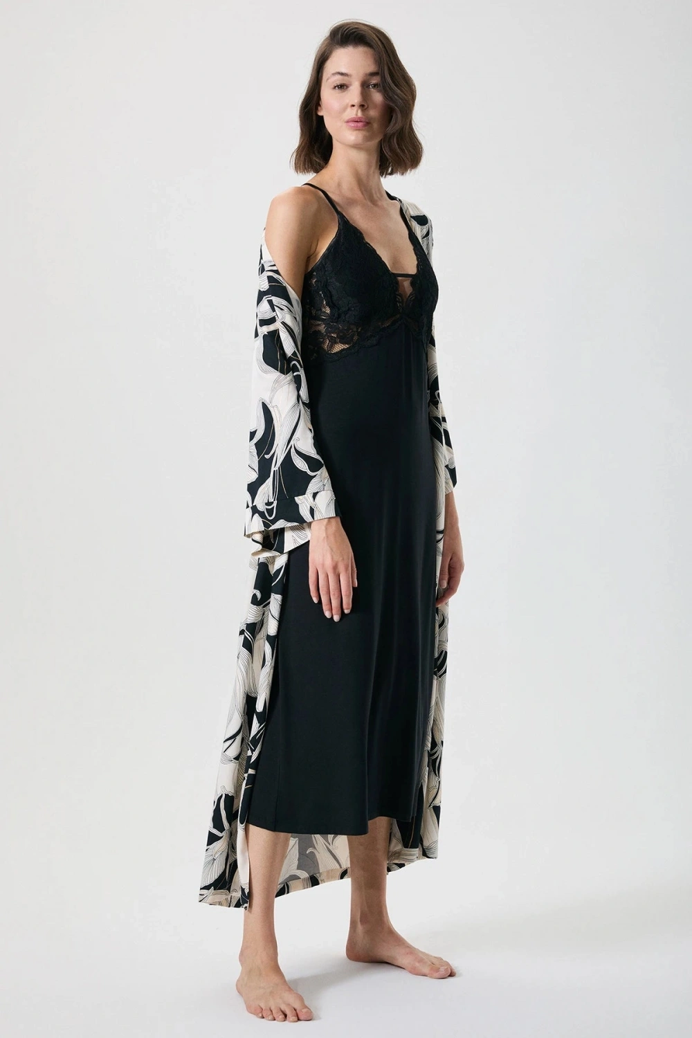 Penyemood Dantel detaylı kimono uzun sabahlık takımı