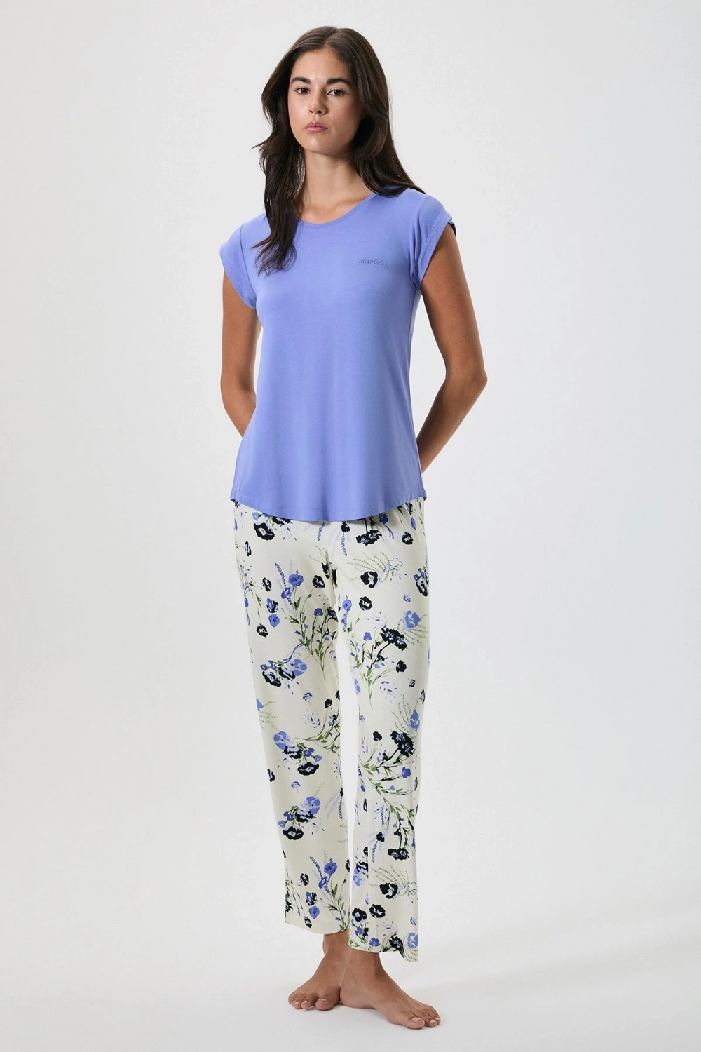 Penyemood mor Çiçek desenli pijama takımı 20211