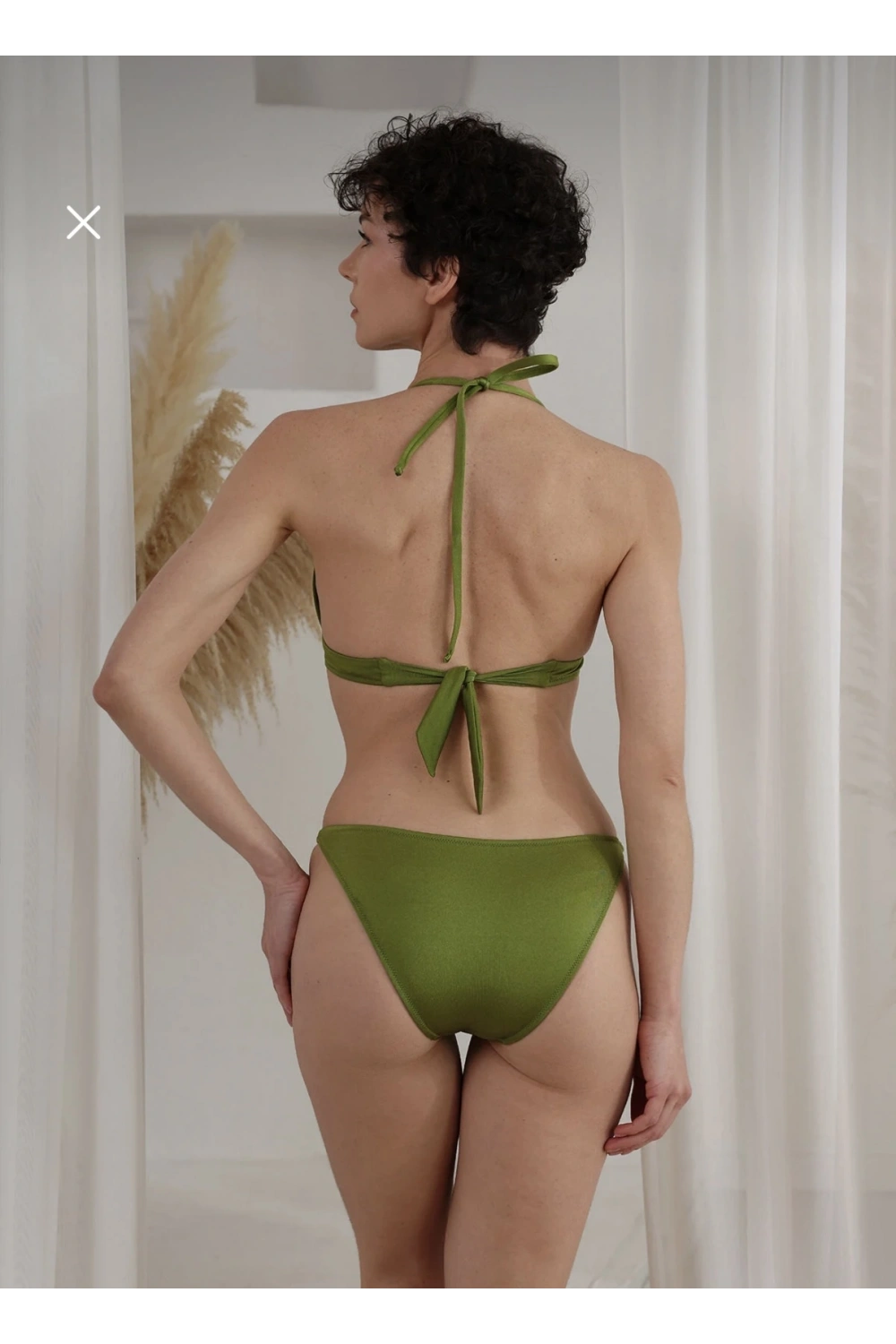 Zincir detaylı dolgulu yağ yeşili bikini takımı