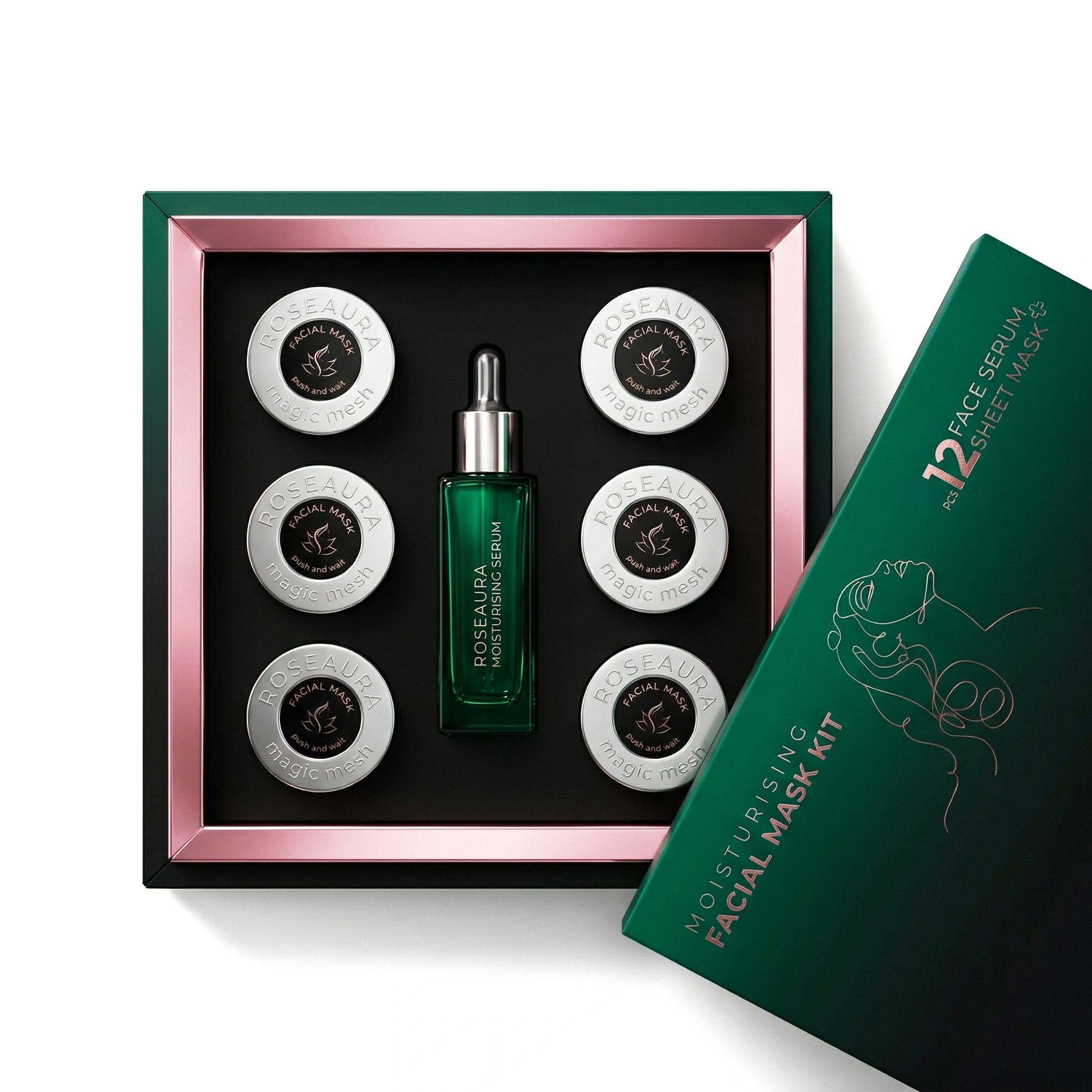 Moisturizing Facial Mask Kit: Serum + Mask for Deep Hydration - 12 Times Use