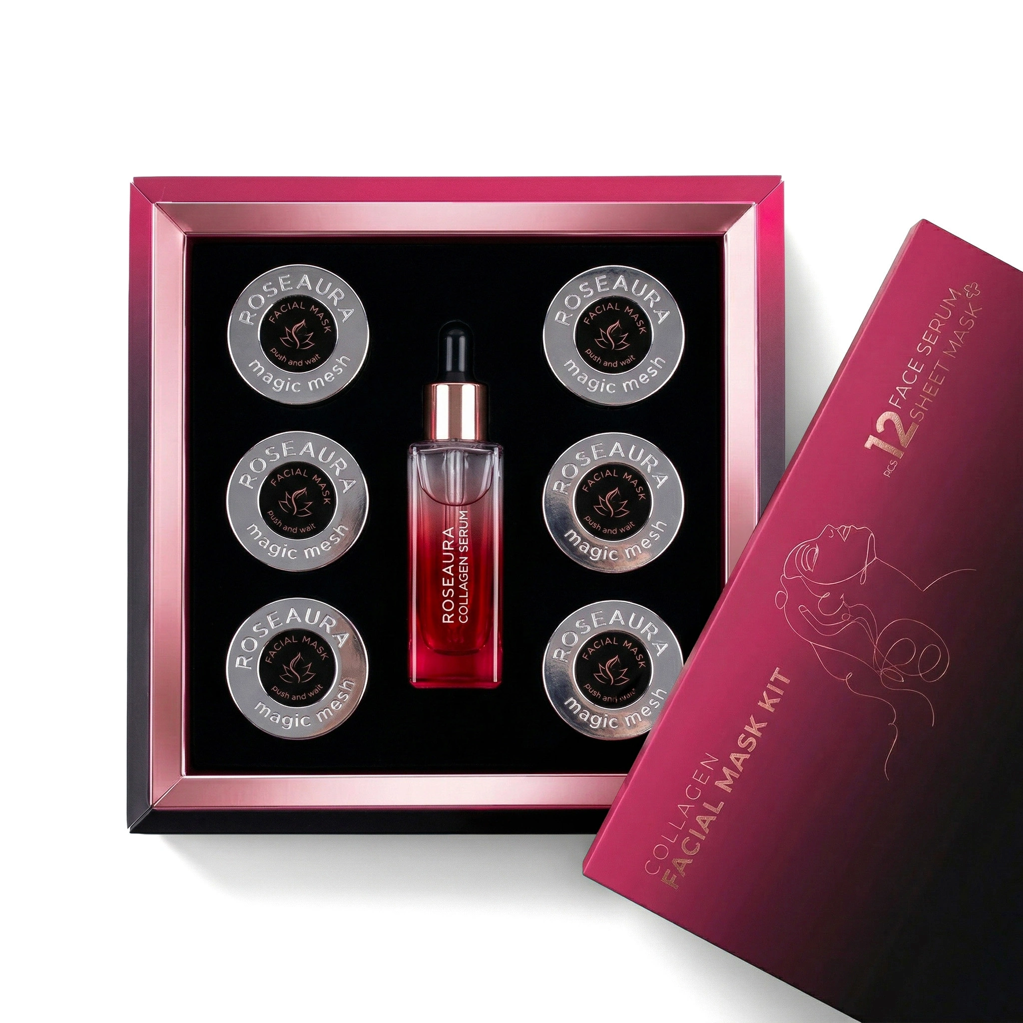 Collagen Facial Mask Kit: Serum + Mask for Firmness and Elasticity - 12 Times Use