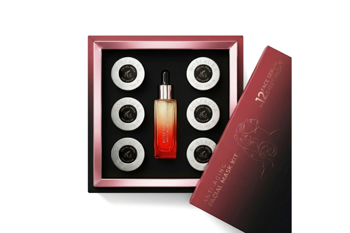 Anti-Aging Facial Mask Kit: Serum + Mask for Youthful Skin - 12 Times Use