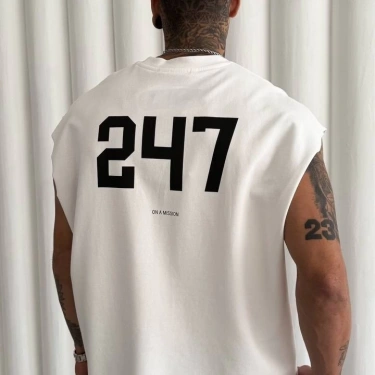 247 Sıfır Kol Oversize Tshirt - Beyaz