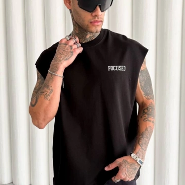 247 Sıfır Kol Oversize Tshirt - Siyah