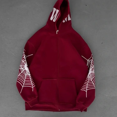 Full Zip Spider Unisex Şardonlu Hoodie-Bordo