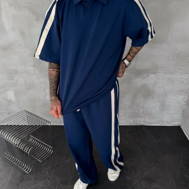 Yan Şeritli Unisex Eşofman Takımı -Lacivert