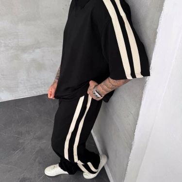 Yan Şeritli Unisex Eşofman Takımı -Siyah