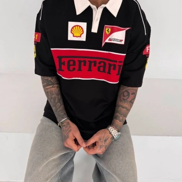 FRR Parçalı Oversize Unisex Tişört - Siyah