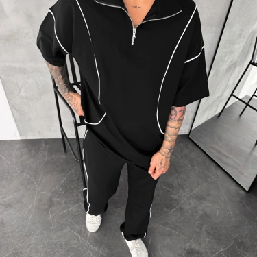 Fermuarlı Unisex Eşofman Takımı-Siyah