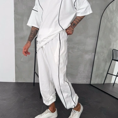 Fermuarlı Unisex Eşofman Takımı-Beyaz