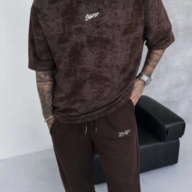ZHIP Unisex Oversize Eşofman Takımı -Kahverengi