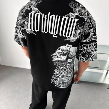 Skull Oversize Unisex Tişört - Siyah