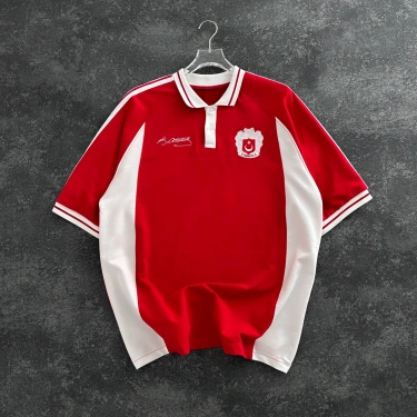 TR Nakışlı Oversize Unisex Tişört - Kırmızı