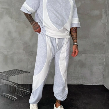 Parçalı Unisex Oversize Eşofman Takımı-Gri