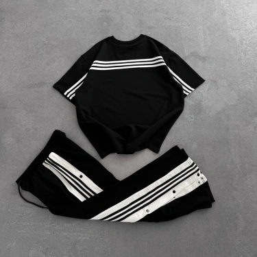 Çıtçıtlı Unisex Oversize Eşofman Takımı-Siyah