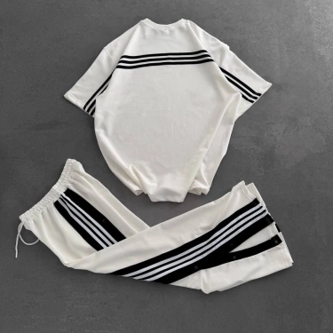 Çıtçıtlı Unisex Oversize Eşofman Takımı-Beyaz