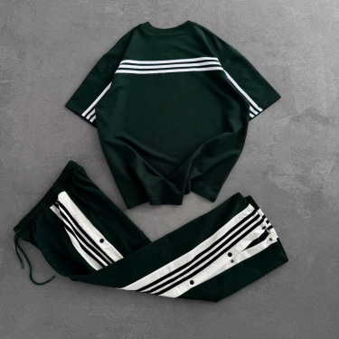 Çıtçıtlı Unisex Oversize Eşofman Takımı-Yeşil