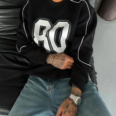 80 Şardonlu Unisex Sweatshirt-Siyah