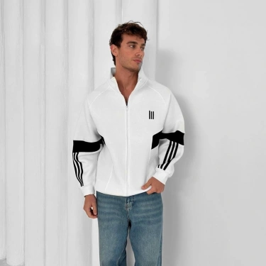 ADD Şardonlu Unisex Hırka-Beyaz