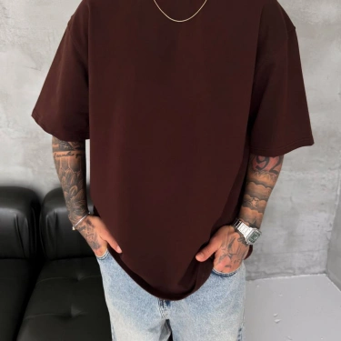 Basic New Season Unisex Tshirt-Kahvrengi