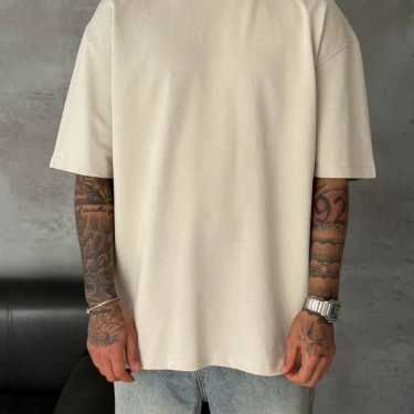 Basic New Season Unisex Tshirt-Krem