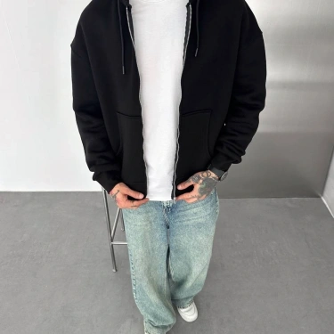 Basic Şardonlu Unisex Hırka - Siyah