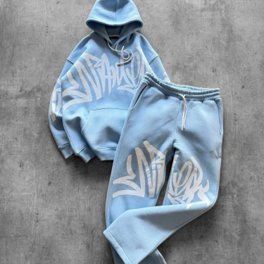 Baskılı Şardonlu Unisex Eşofman Takımı-Mavi