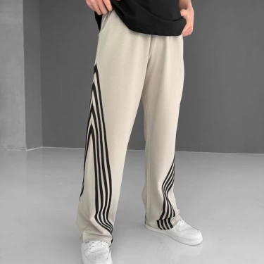 Çapraz Şerit Unisex Baggy Eşofman - Bej