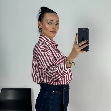 Çizgili Cepli Oversize Gömlek