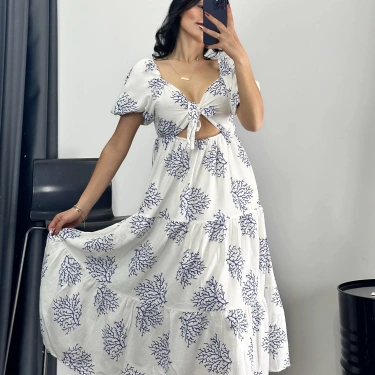 Desenli Dekolte Detay Efil Elbise