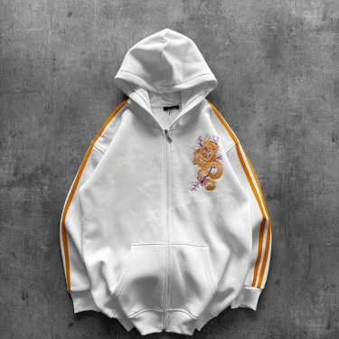 Dragon Baskı Unisex Hırka - Beyaz