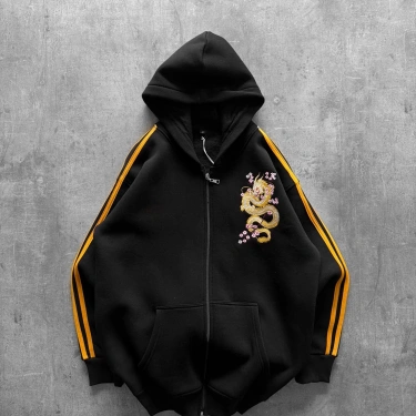 Dragon Baskı Unisex Hırka - Siyah