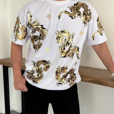 Dragon Oversize Unisex Tshirt-Beyaz