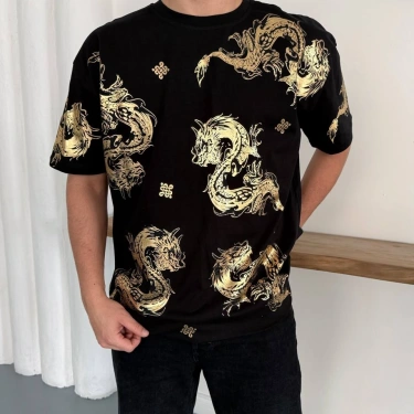 Dragon Oversize Unisex Tshirt-Siyah