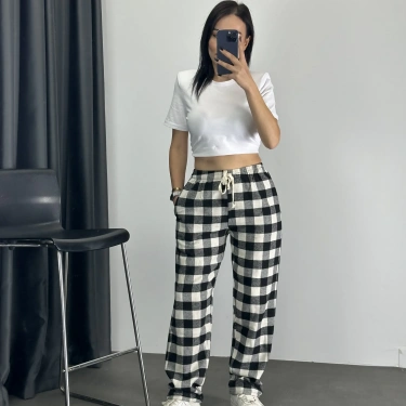 Ekose Desen Unisex Eşofman-Siyah