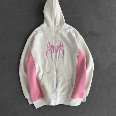 Full Fermuar Spider Unisex Hırka - Beyaz