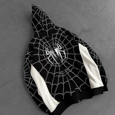 Full Fermuar Spider Unisex Hırka - Siyah